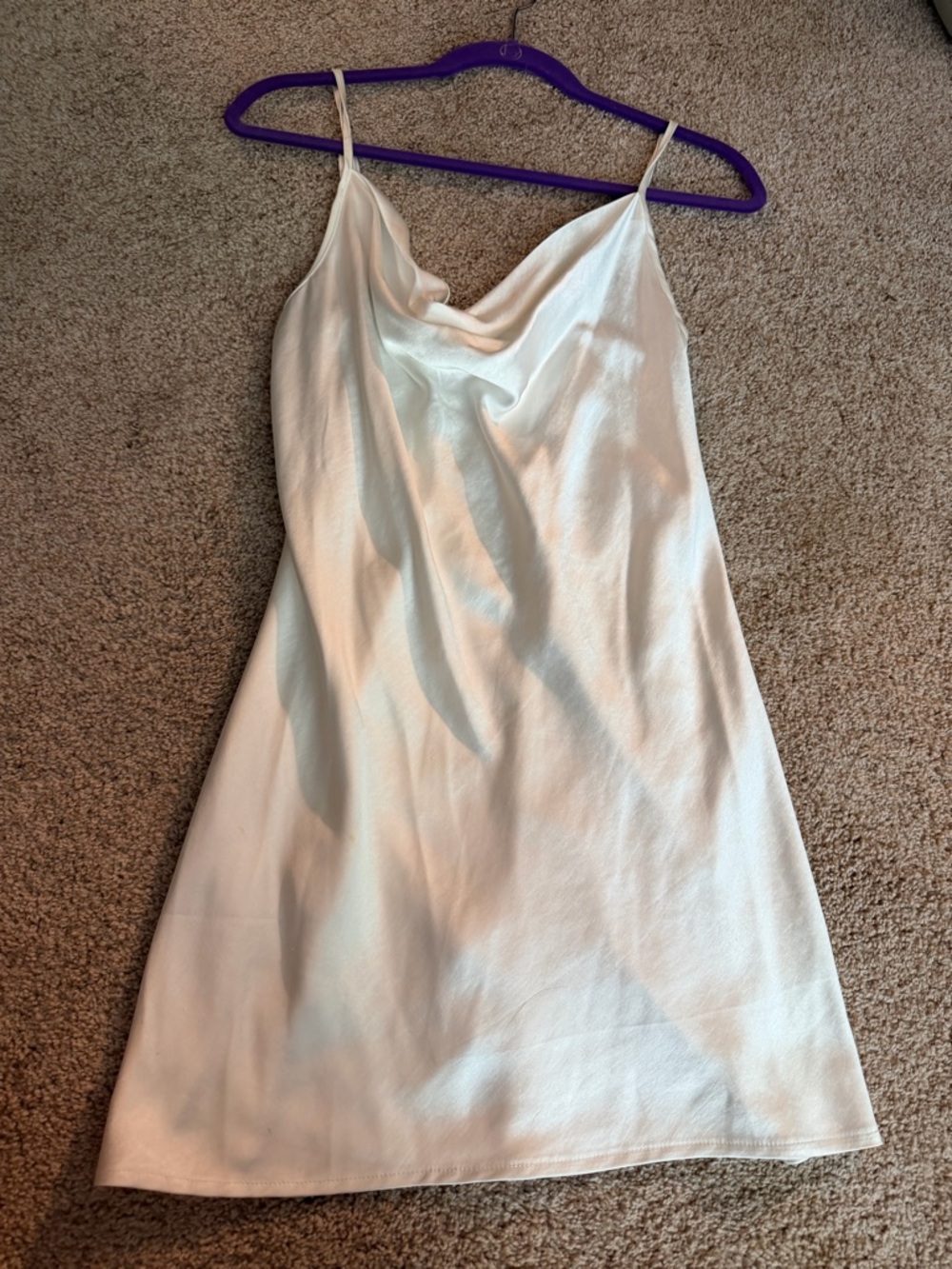 Motel Rocks White Satin Cowl Neck Mini Slip Dress